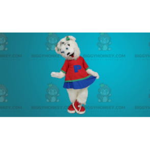 Traje de mascote de urso branco BIGGYMONKEY™ vestido como líder