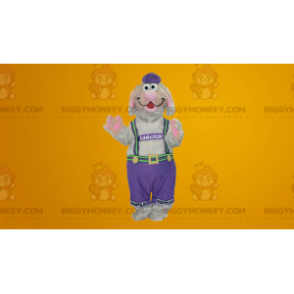 BIGGYMONKEY™ Mascot Costume Gray and Pink Dog in Overalls –