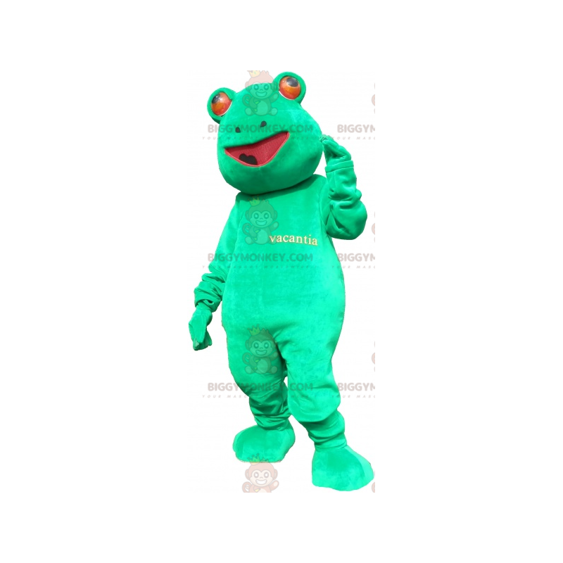 Fantasia de mascote de sapo verde gigante engraçado