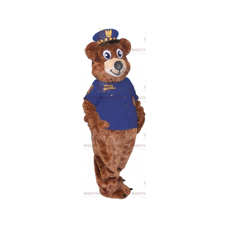 BIGGYMONKEY™ Maskottchen-Kostüm Braunbär im Polizisten-Outfit -