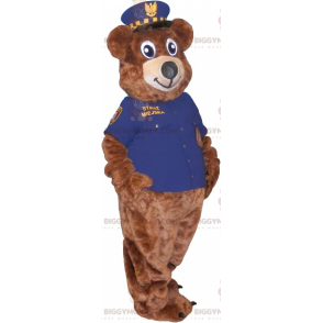 BIGGYMONKEY™ maskotkostume Brun bjørn i politimandsoutfit -