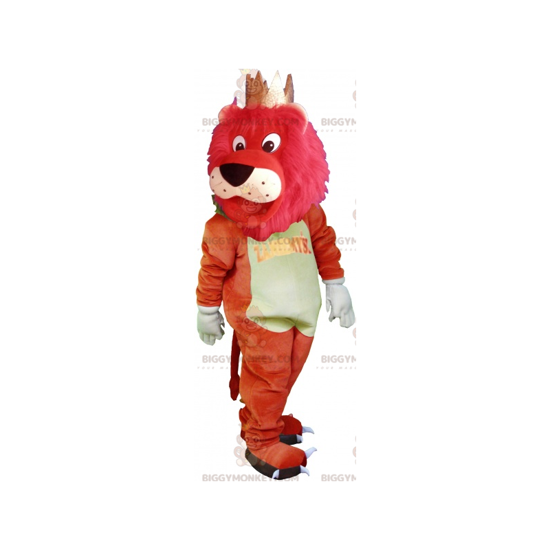 Traje de mascote de leão colorido grande BIGGYMONKEY™ com coroa