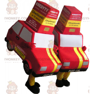 Duo de mascottes BIGGYMONKEY™ de voitures rouge et jaune -