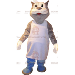 BIGGYMONKEY™ Costume da mascotte gatto grigio grasso e bianco