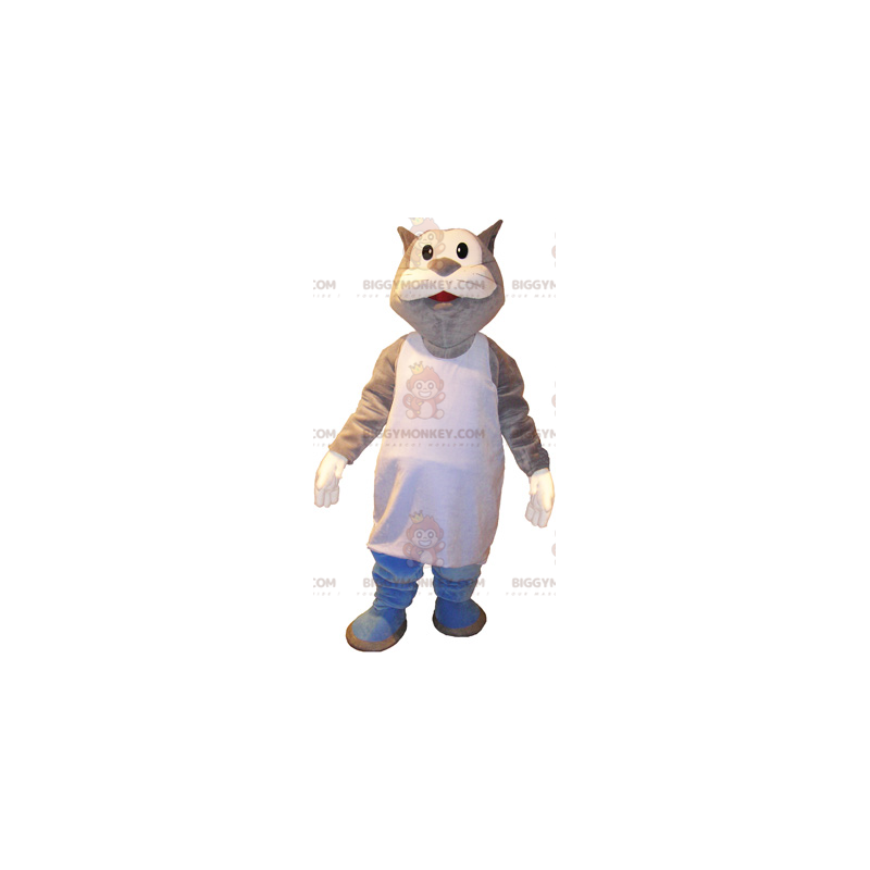 BIGGYMONKEY™ Costume da mascotte gatto grigio grasso e bianco