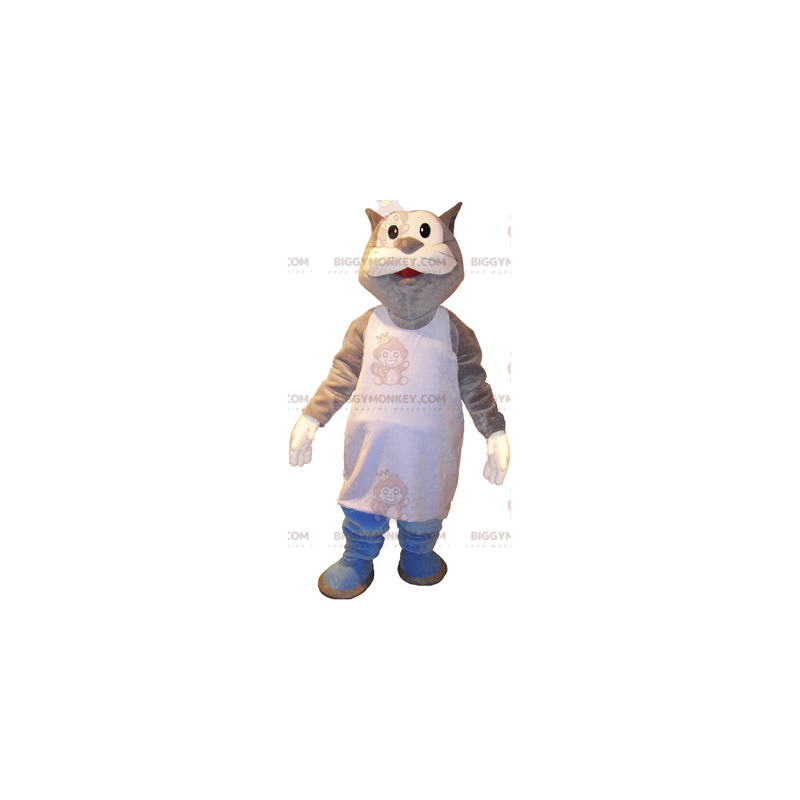 Traje de mascote de gato cinza e branco BIGGYMONKEY™ em Marcel