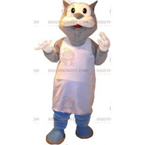 BIGGYMONKEY™ Fat Gray and White Cat Mascot Costume in Marcel -