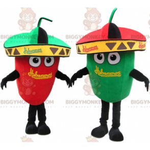 2 mascot BIGGYMONKEY™s of giant green and red peppers.