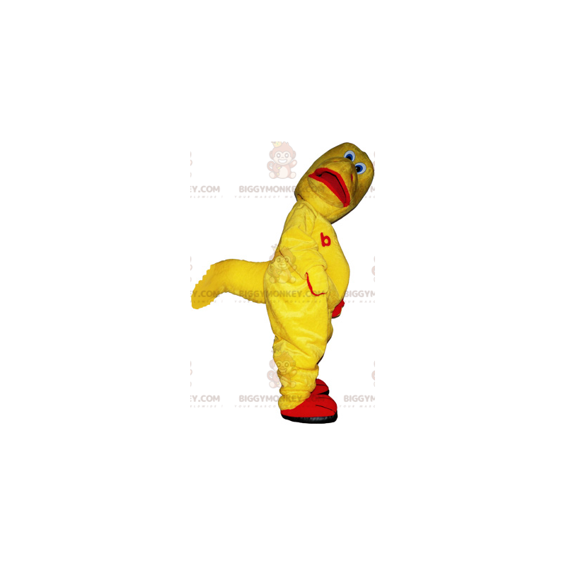 Rolig gul och röd dinosaurievarelse BIGGYMONKEY™ maskotdräkt -
