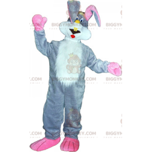 Costume de mascotte BIGGYMONKEY™ de lapin géant gris et blanc -