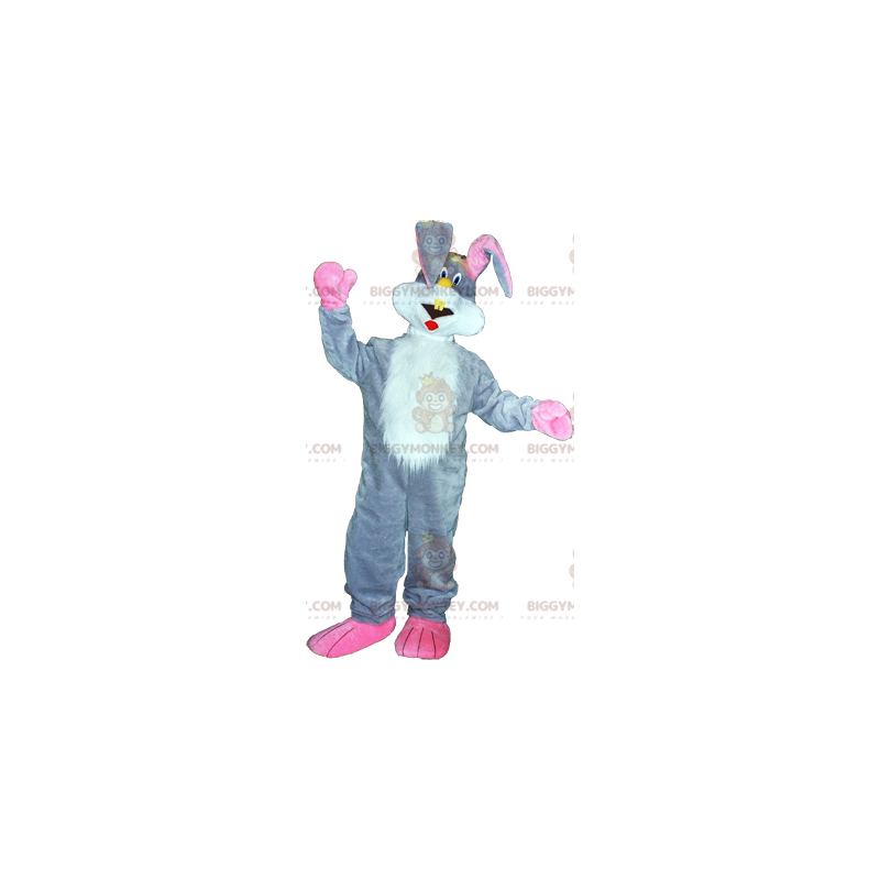 Costume de mascotte BIGGYMONKEY™ de lapin géant gris et blanc -