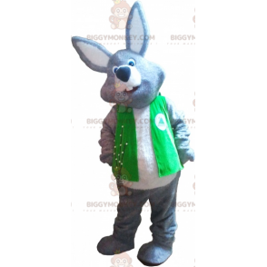 BIGGYMONKEY™ maskotkostume Grå og hvid kæmpe kanin iført vest -