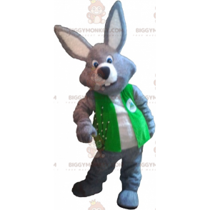 BIGGYMONKEY™ maskotkostume Grå og hvid kæmpe kanin iført vest -
