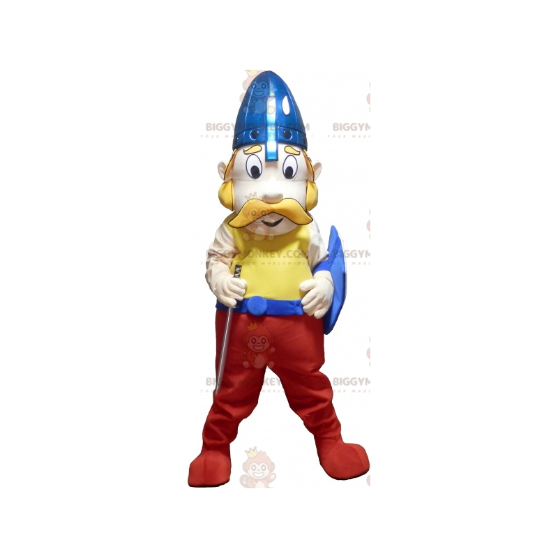 Costume da mascotte vichingo BIGGYMONKEY™ baffuto con elmo e scudo