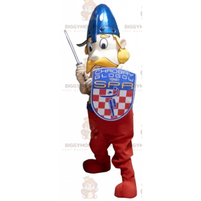 Kostým maskota s knírem Viking BIGGYMONKEY™ s helmou a štítem –