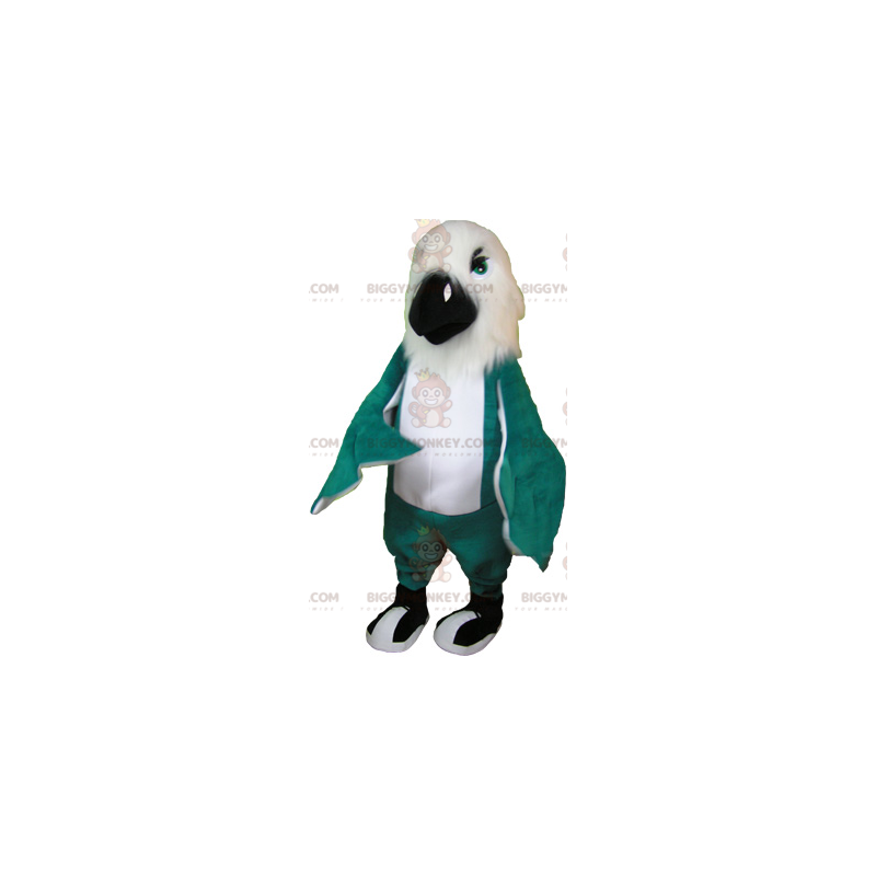 Traje de mascote de papagaio gigante branco e verde