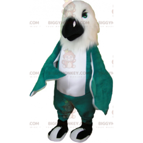 Traje de mascote de papagaio gigante branco e verde
