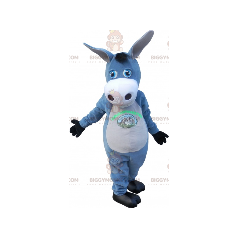 Traje de mascote de burro cinza e branco BIGGYMONKEY™. Traje de