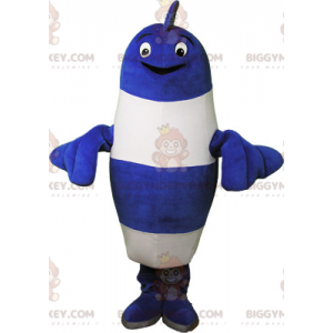 Costume de mascotte BIGGYMONKEY™ de poisson géant bleu et blanc