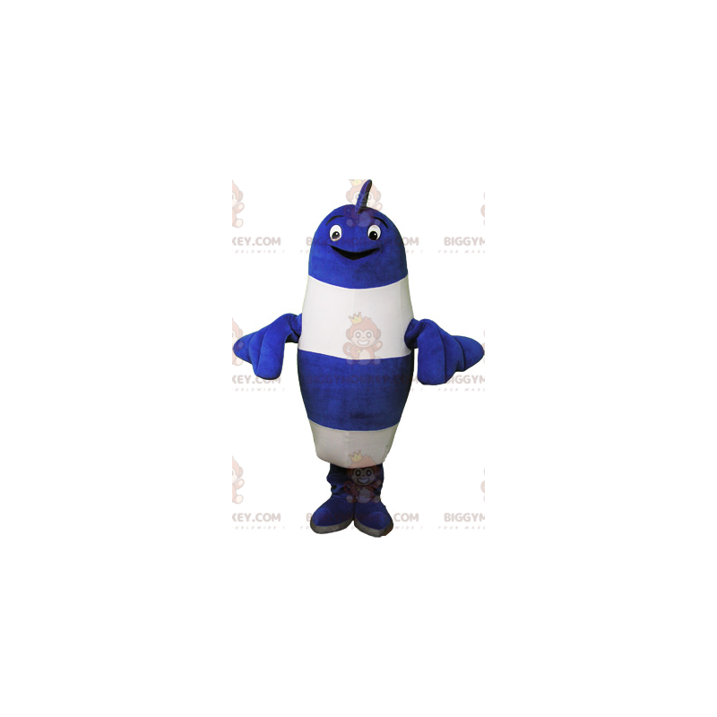 Costume da mascotte BIGGYMONKEY™ pesce gigante a righe bianche