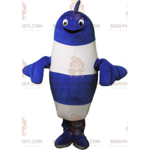 Costume da mascotte BIGGYMONKEY™ pesce gigante a righe bianche