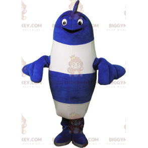 Μπλε και άσπρο ριγέ Giant Fish Στολή μασκότ BIGGYMONKEY™ -