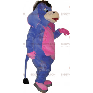 Paars en roze ezel BIGGYMONKEY™ mascottekostuum. muilezel