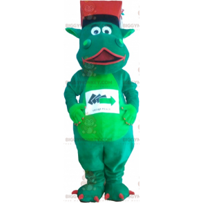Kostým maskota zeleného dinosaura BIGGYMONKEY™ s kloboukem –