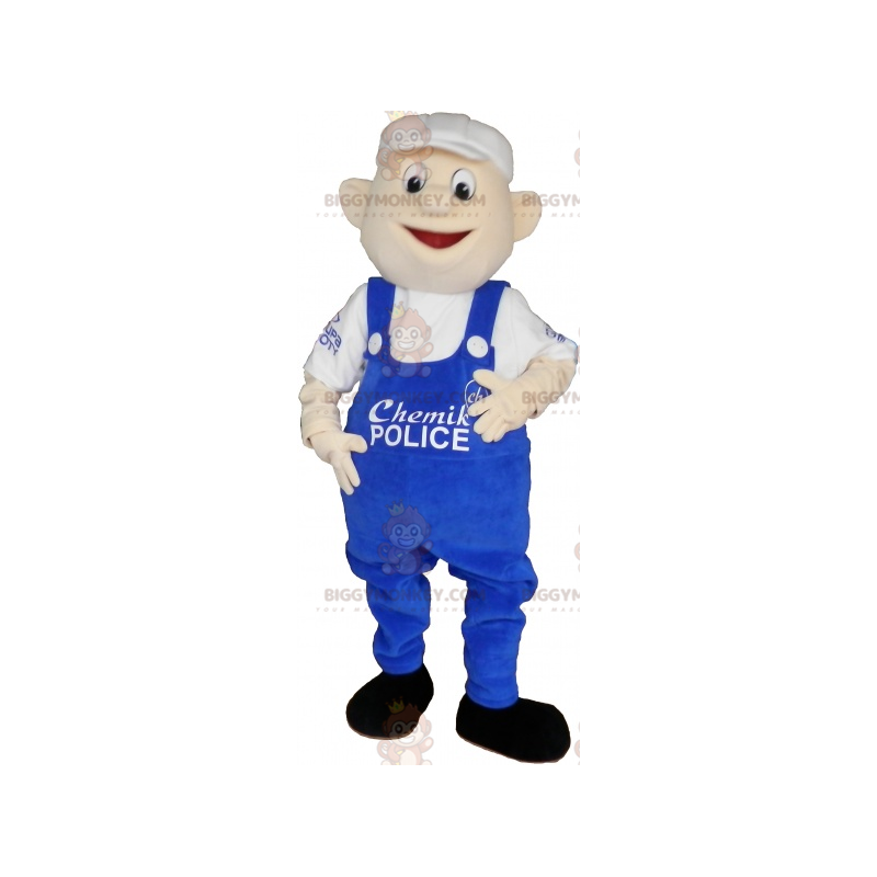 BIGGYMONKEY™ Mascot Costume of Snowman in Blue Overalls and