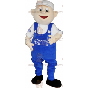 BIGGYMONKEY™ Mascot Costume of Snowman in Blue Overalls and