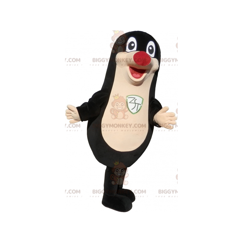 Traje de mascote BIGGYMONKEY™ roliço e divertido selo preto com