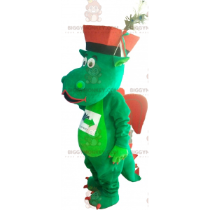 Grøn og rød drage BIGGYMONKEY™ maskotkostume med hat -