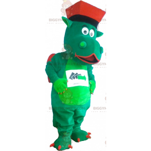 Groene en rode draak BIGGYMONKEY™ mascottekostuum met hoed -