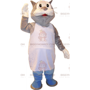 BIGGYMONKEY™ Costume da mascotte gatto gigante grigio e bianco