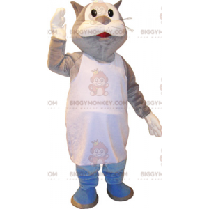 BIGGYMONKEY™ Riesiges grau-weißes Katzen-Maskottchen-Kostüm in