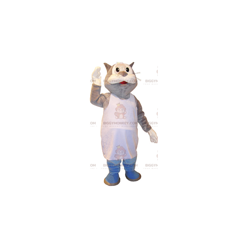 BIGGYMONKEY™ Costume da mascotte gatto gigante grigio e bianco