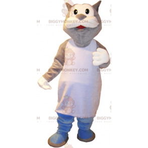 BIGGYMONKEY™ Costume da mascotte gatto gigante grigio e bianco