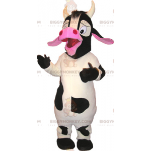 Traje de mascote de vaca grande branca preta e rosa