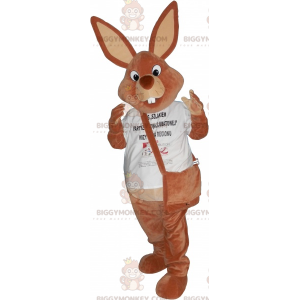 Brown Rabbit BIGGYMONKEY™ Mascot Costume with Satchel –
