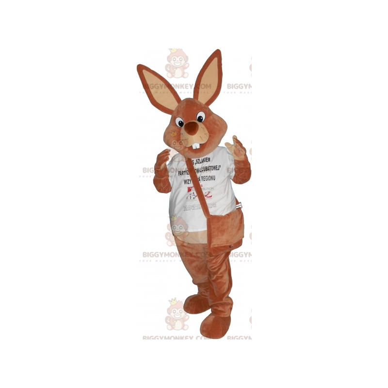 Brown Rabbit BIGGYMONKEY™ Mascot Costume with Satchel -