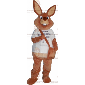 Brown Rabbit BIGGYMONKEY™ Mascot Costume with Satchel -