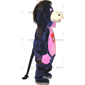 Traje de mascote de burro preto e rosa super divertido