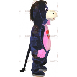 Traje de mascote de burro preto e rosa super divertido