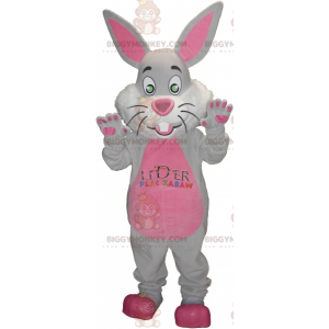 BIGGYMONKEY™ Mascottekostuum grijs en roze konijn met grote