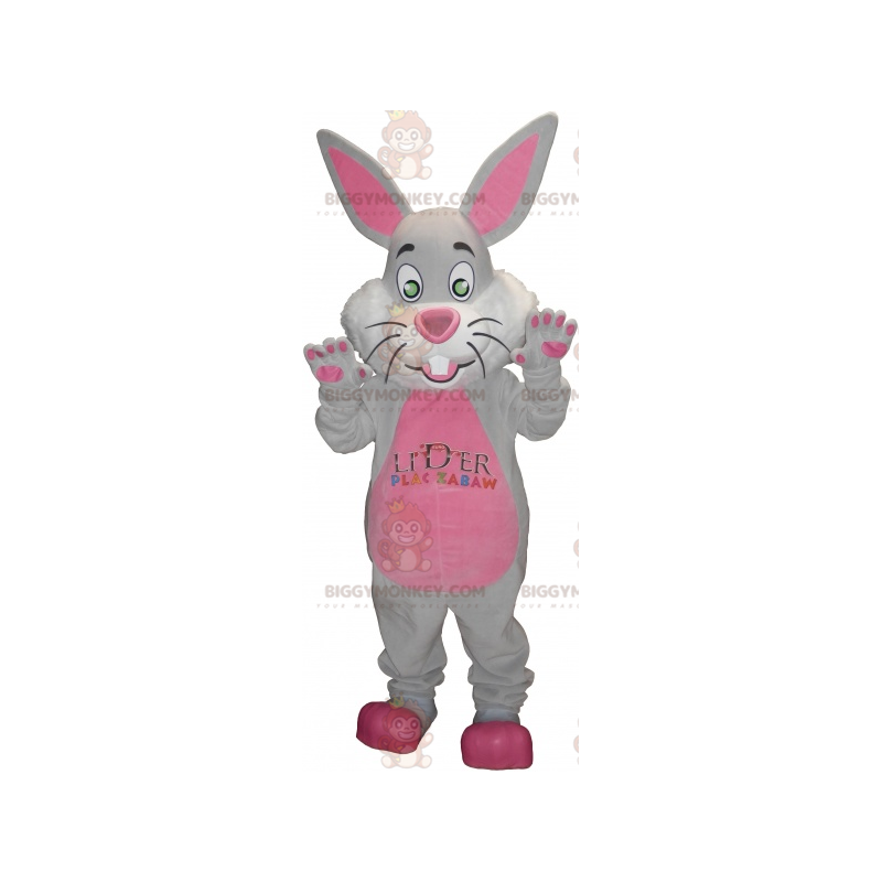 BIGGYMONKEY™ Maskotdräkt Grå och rosa kanin med stora öron -
