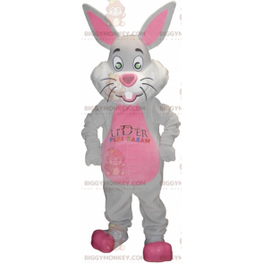 Traje de mascote BIGGYMONKEY™ Coelho cinza e rosa com orelhas