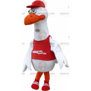 BIGGYMONKEY™ White Bird Seagull Mascot Costume In Sportswear –