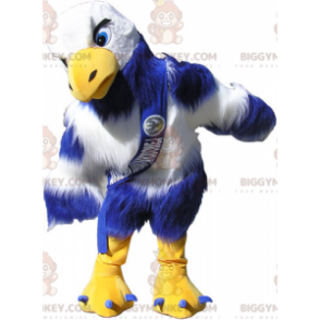 Costume mascotte BIGGYMONKEY™ avvoltoio gigante blu giallo e