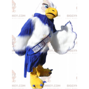 Costume de mascotte BIGGYMONKEY™ de vautour bleu jaune et blanc