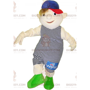 Little Boy BIGGYMONKEY™ Mascot Costume Wearing Striped Outfit –